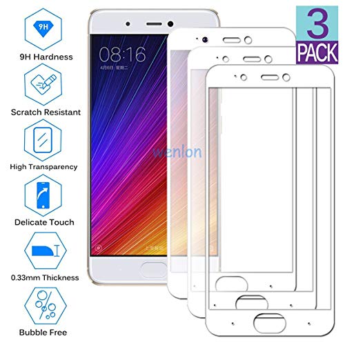 Wenlon [3 Unidades Protector de Pantalla de Cristal Templado para Xiaomi Mi 5S, Vidrio Duro 9H, Protector de Pantalla HD de Cobertura Total -Blanco