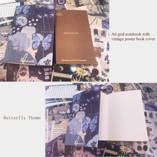 Image of VOTDOT (346Pcs) Paper Junk Journal & Scrapbook Kit, Scrapbooking Supplies Kit with Creative Decor Journaling Supplies, Stationery, Stickers, A6 Grid Notebook with Graph Ruled Page Gift for Girls (New Butterfly )