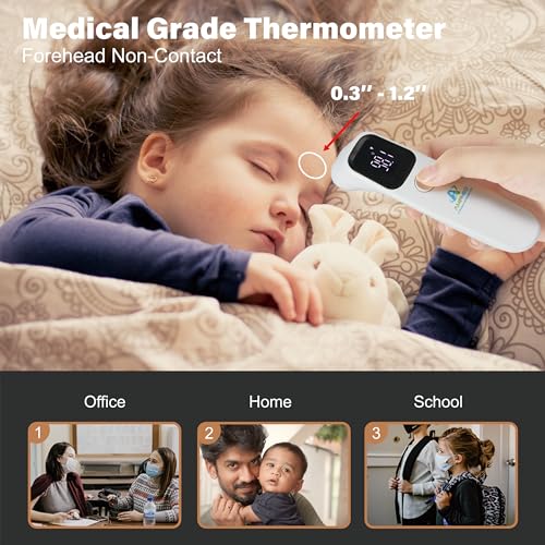 Amplim Forehead Thermometer | No-Touch, FDA-Cleared, Medical-Grade Infrared | 1-Second Read with Audible Fever Alert | Accurate Digital Infrared Thermometer for Adults, Kids, Baby