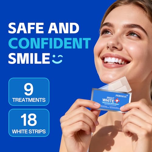 Image of PERSMAX Teeth Whitening Strips, 18 Strips 9 Treatment (7 + 2 Bonus) | Non-Slip, Pain-Free, Express Whitening in 30 Min, Easy to Use for Confident Smile, Professional Dentist Approved