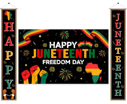 3Pcs Juneteenth Decoration Outdoor Happy Juneteenth Banner June 19th Independence Day Freedom Day Backdrop African Afro American Festival Celebration Supplies