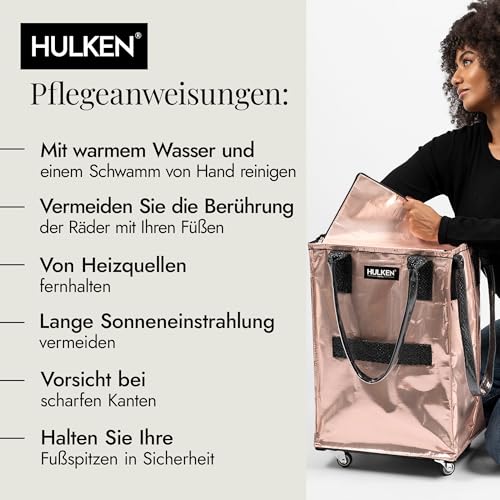 HULKEN - (Klein, Roségold) Wiederverwendbare Einkaufstasche auf Rädern. Der Einkaufswagen trägt bis zu 15 kg, hat robuste Griffe, einen Reißverschluss und ist flach, leicht und zusammenklappbar. – Bild 7