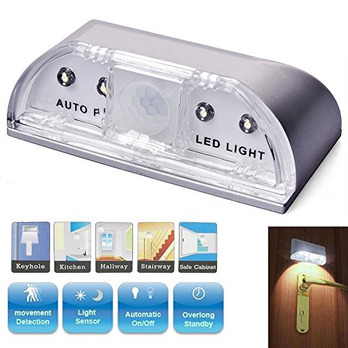 Veilleuse LED Capteur de Lumière, LED Clés trou lumière avec autocollant, serrure induction Lampe de lumière 4 LED avec détecteur de mouvement infrarouge le0403