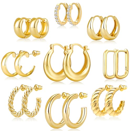 Pendientes de aro chapados en oro de 14 y 18 quilates para niñas y mujer juego de joyería Adoyi