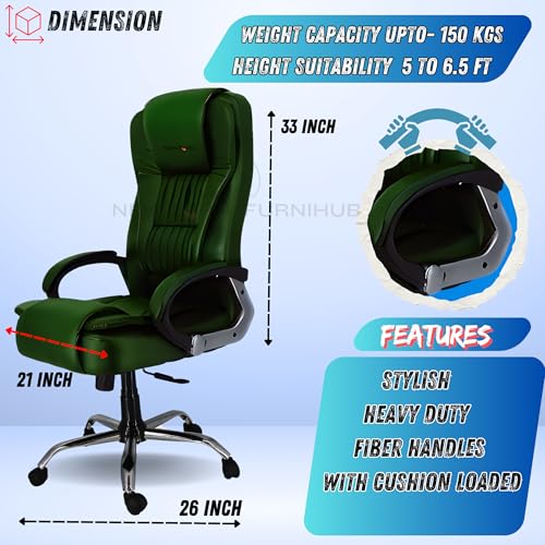 Image of NEWTURN� Dragon High Back Premium Leatherette Soft Double Cushioned Work from Home /Office /Desk /Computer revolving Chair with Heavy Duty Metal Wheel Base & 3 Yrs Parts replc. wty (Premiun Green)