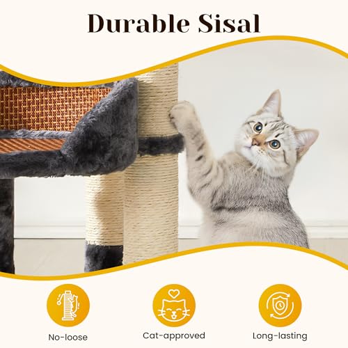 Árbol para gatos multi-nivel con camas y postes para rascar gris miniatura 2