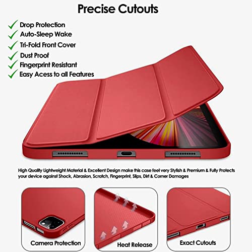 Image of DuraSafe Cases for iPad Pro 11 inch 4th 3rd 2nd Gen Case A2759 MNXE3HN /A MNXD3HN /A A2435 MNXG3HN /A MNXF3HN /A MNXJ3HN /A A2761 A2762 MNXN3HN /A MP553HN /A A2377 MHQR3HN /A MHQT3HN /A A2228 MY232HN /A - Red