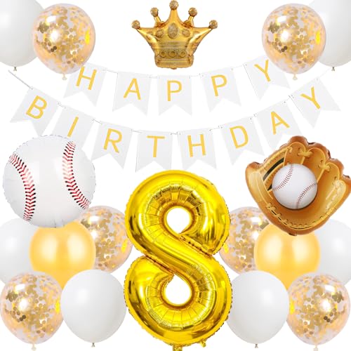 BTZO バルーン 誕生日 8歳 野球 風船 数字8 飾り付け バースデー パーティー スポーツパーティー 試合 応援 サプライズ デコレーション 店舗装飾 ベースボール 野球ミット キャッチャー グローブ