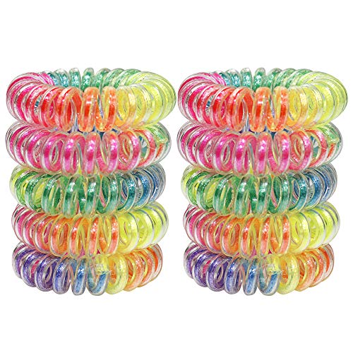 URBEST 10 Pcs Metallic Hair Coils, Tie Hair, Spiral Hair Ties, No Crease Hair Ties, Coil Ponytail Holder for Girls and Women (S, Rianbow)