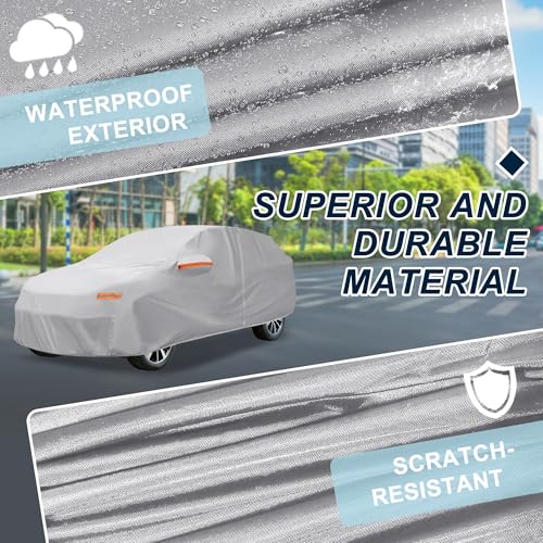 Image of Silver Tone Heavy Duty Waterproof Car Cover for SUV 173 inch-179 inch - All-Weather UV Protected Outdoor Full Exterior Cover with Sun /Snow /Rain Resistance