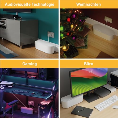 D-Line Kabelbox, Verlängerungsblöcke verstecken, Kabelmanagement für Schreibtische, TV-Kabel organisieren – 325mm (L) x 125mm (B) x 115mm (H) – Klein, Weiß