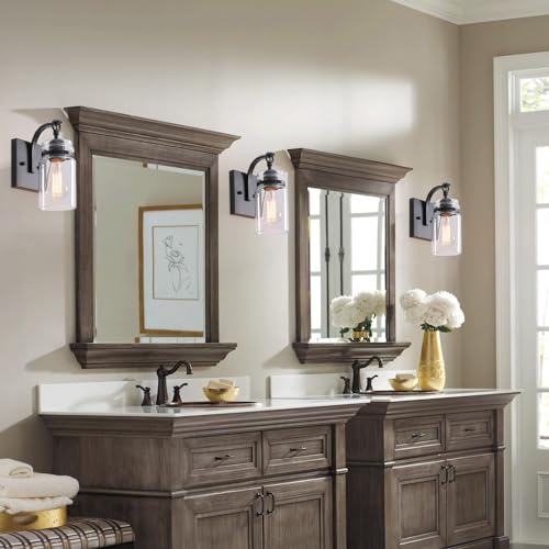 Image of Black Wall Sconces Lighting Fixtures with Clear Glass Indoor 1-Light Bathroom Wall Sconce for Bathroom Hallway Stairwell