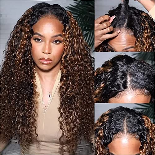 Nadula Brown Highlight U Part Wigs Curly Human Hair For Women Brazilian Virgin Hair #Fb30 Balayage Beginner Friendly Wigs Glueless Minimal Leave Out No Sew In 150% Density 16Inch #TOP27