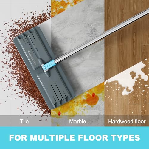 JOYMOOP Wischmopp- und Eimer-Set mit Auswringer, mit 5 wiederverwendbaren Mikrofaser-Wischpads, Wischmopps für Bodenreinigung und Wandreinigung, freihändiger Flachmopp für den Heimgebrauch – Grau +