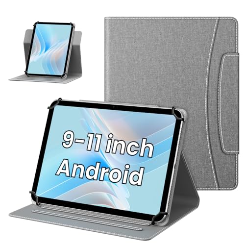 MoKo for Tablet 10 inch Android Case with Magnetic Closure, Slim 360 Degree Rotating Protective Cover with Multi-Angle Stand & Front Pocket for All 9-11 inch Tablets, Denim Gray