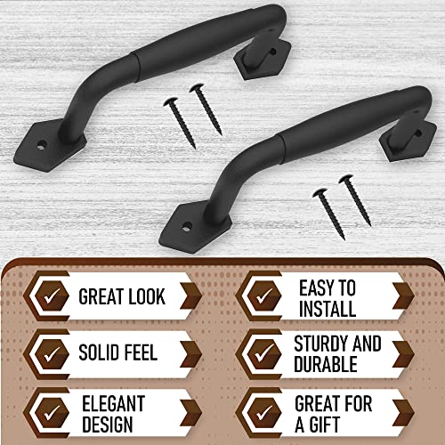 Image of 2-Pack 8 Inch Diamond Tapered Barn Door Handle - Black Cast Iron Pull for Sliding Doors, Gates, Sheds, Fences, Closets - Indoor Outdoor Farmhouse Hardware