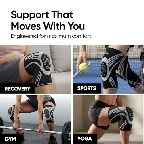 Image of Frido Active Knee Cap Support for Men & Women | Pain Relief Knee Brace | Anti-Sweat & Comfortable | Compression Knee Supporter for Joint Support, Sports, Gym & Injury Recovery (1 Pair) Black, Large