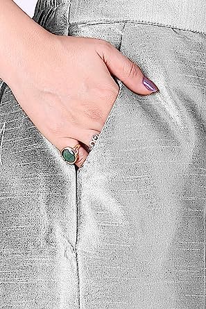 Pantalones de ajuste regular color plata talla L para mujer 5