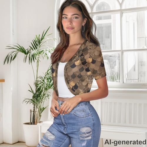 Image of Women's Shrug Short Sleeve Bolero Open Front Knit Party Tulle Cardigan Cropped Cardigan Shoulder Cover Up
