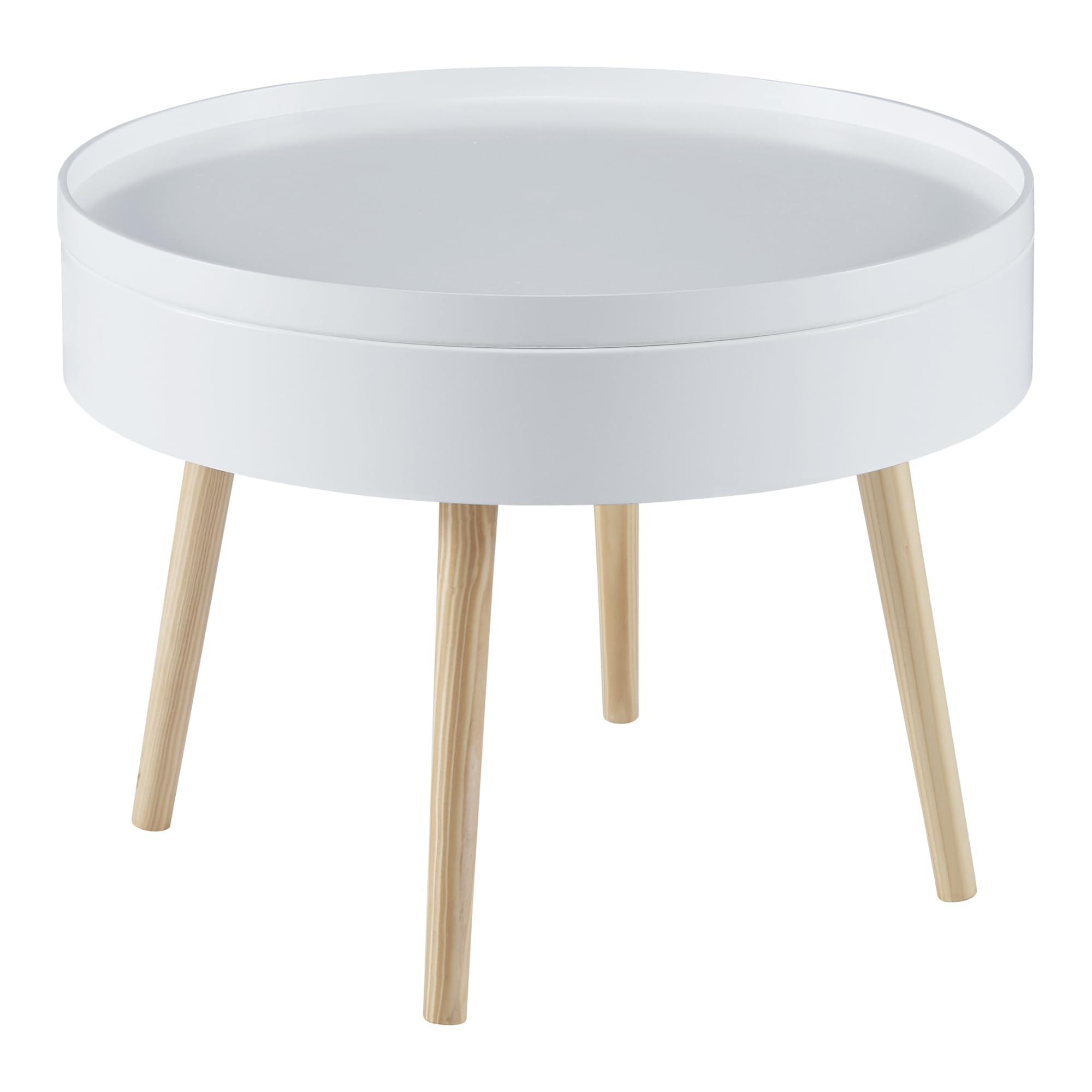 [en.casa] Couchtisch Bongard mit abnehmbarem Tablett rund Beistelltisch in glatter Optik Ø60 x 45 cm für Wohnzimmer Aufbewahrungstisch niedrig Sofatisch mit Stauraum Weiß