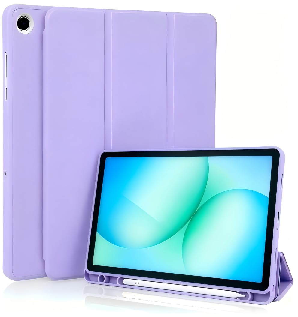 Custodia Cover per Samsung Galaxy Tab A11+ Plus 11 Pollici 2025 / Tab A9+ Plus 2023 con Portapenne, Custodia Smart con Supporto a Tre Pieghe, Retro in Morbido TPU, Auto Sveglia/Sonno (Viola)