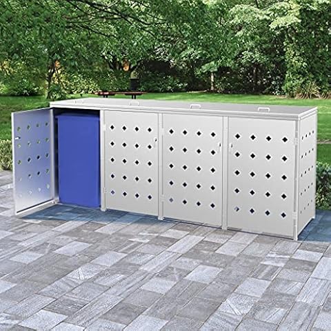 FAMIROSA Mülltonnenbox für 4 Tonnen 240 L Edelstahl Cover