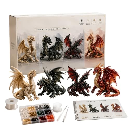 3D Dragon Bead Animal Making Kit 4PCS DIY Beading Kits for Adults Handmade Animal Figurine Craft Kit for Home Decor & Gifts