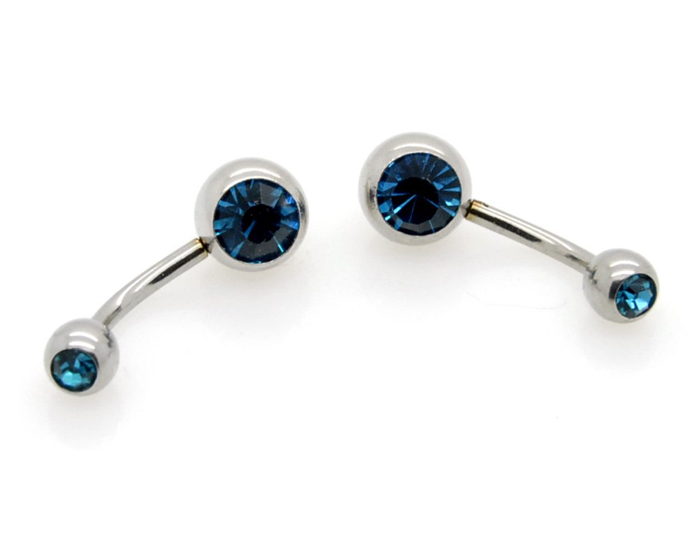 Double Gem Curved Belly Button Navel Ring Piercing Clear "Turquoise" 2pcs