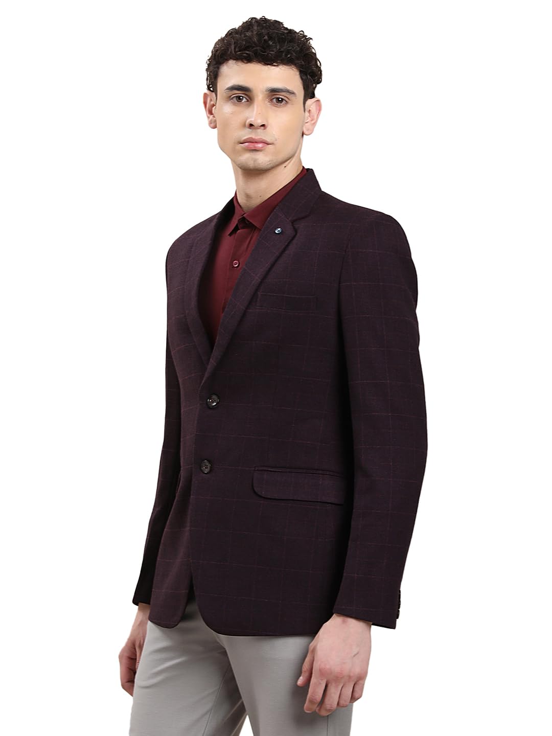 Turtle Blazer casual a cuadros de poliviscosa para hombre, ajuste a medida, blazer estructurado morado para estilo casual elegante