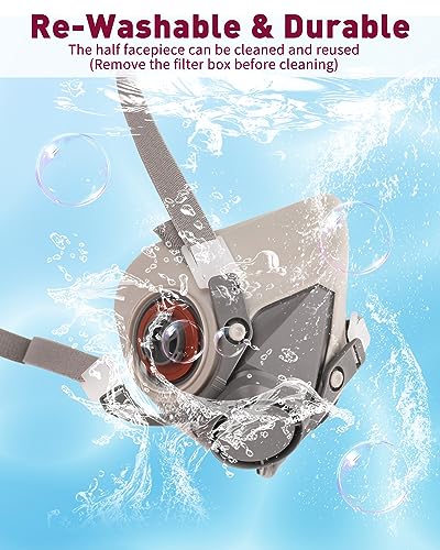Vocitxi Respirator Mask With 60921 Filters - Reusable Half Facepiece Cover With Anti-Fog Safety Goggle Set Against Organic Vapors Dustb Fumes Used For Painting thumb #2