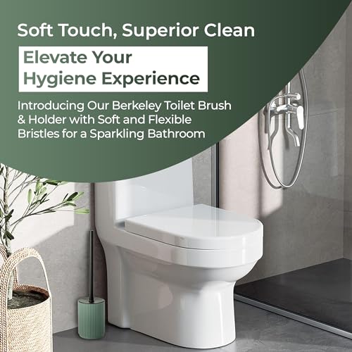 Image of Blue Canyon Berkeley Toilet Brush & Holder, Brush for Bathroom & Office, Plastic Brush Head for Deep Cleaning, Pack of 1, Compact Size, Elegant Design, Odour Free Holder, Green