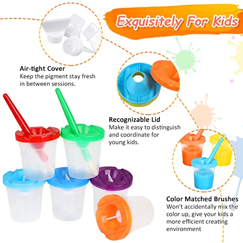 10 Pack Paint Cups And Brushes For Kids, Rnkp Preschool Kids Painting Tool Set, No Spill Paint Cups With Lids And Color Matched Paint Brushes For Toddler #TOP2