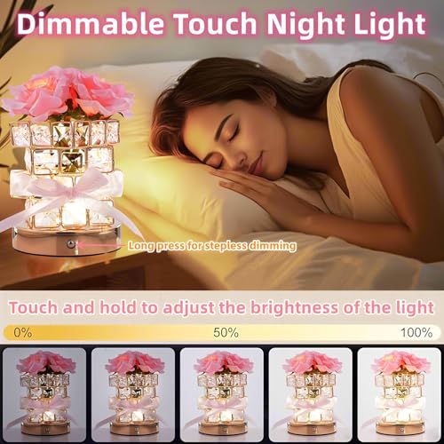 Image of Rose Flower Lamp Cordless Touch LED Night Light Birthday Gifts for Women