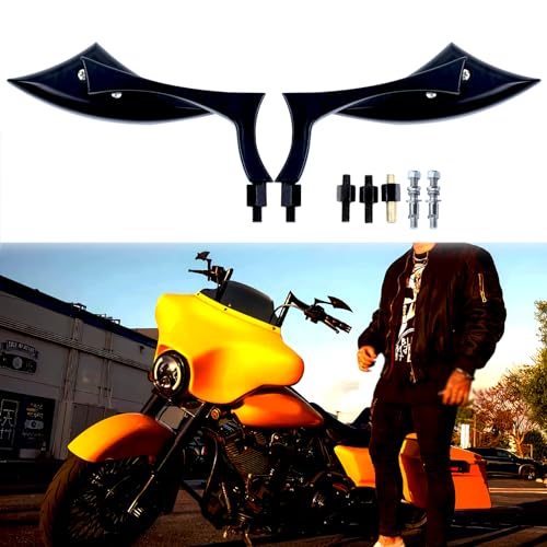 Image of 8mm 10mm Black Motorcycle Rearview Side Mirrors Blade Compatible with Harley Sportster Custom Iron 883 Road King Street Softail Electra Glide