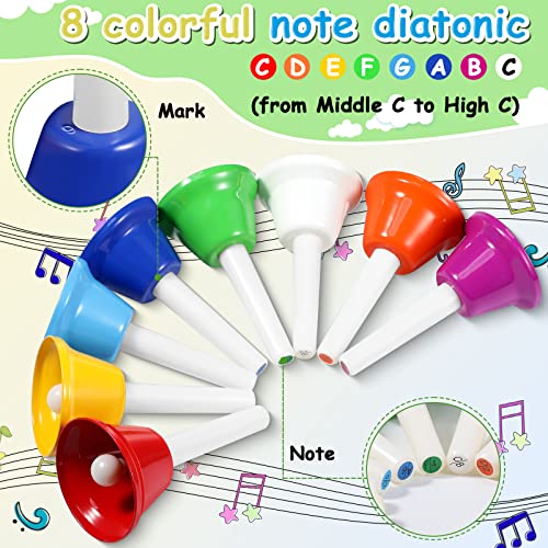 8 Note Hand Bells For Kids, Musical Handbells Set Colorful Hand Bells Instruments Music Bells For Toddlers Children Adults Bells Musical Toy Percussion Instrument Toy For School Church Wedding Family #TOP2