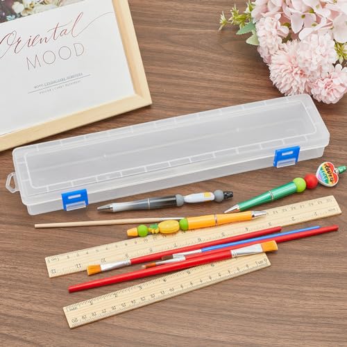 Image of GORGECRAFT 3Pcs Translucent Plastic Paint Brush Holders Stackable Case Organizers Drawing Tools Storage Box Long Watercolor Pen Pencil Container for Artist Art Craft Office Supplies 13.78x3.11x1.4inch