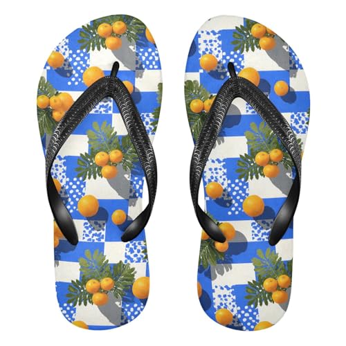 Flip Flop Sandals Orange Plaid Print for Women Men Beach Outdoor XS