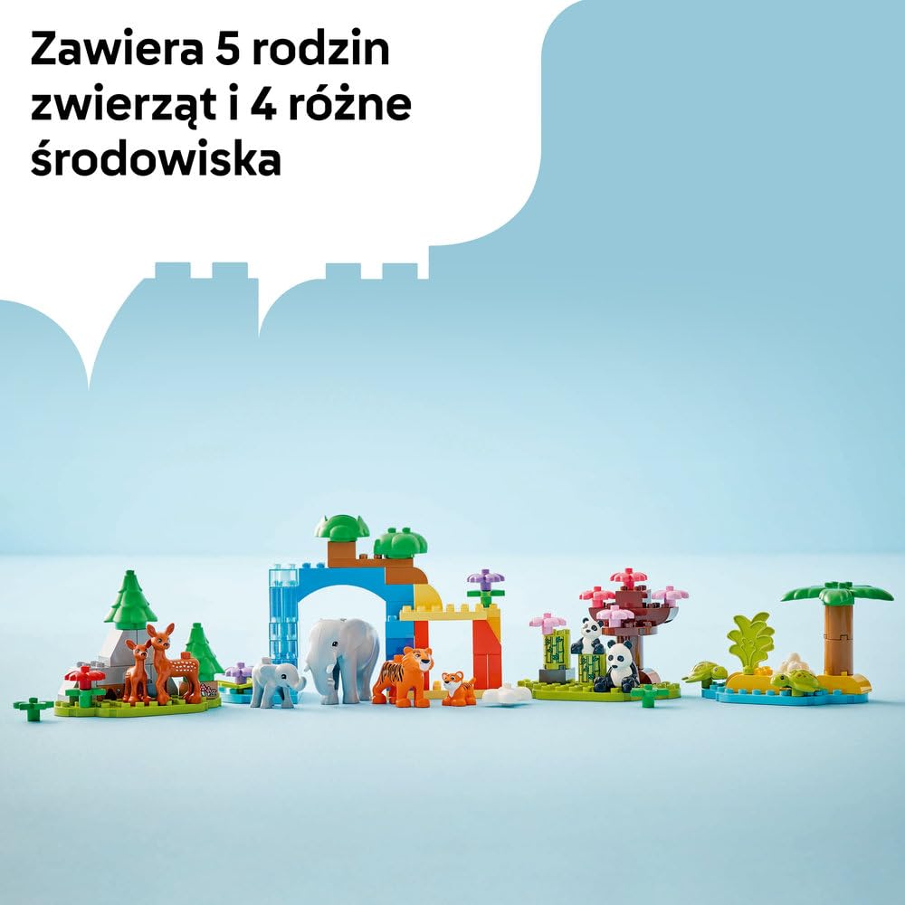 LEGO DUPLO Rodziny dzikich zwierząt 3 w 1 10446 | dzikie zwierzęta 3 w 1, klocki dla 2-latka, prezent dla dziewczynki i chłopca 2+, 92 elementy