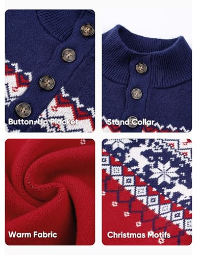 Image of JMIERR Men's Cable Knit Pullover Sweater Casual Long Sleeve Stand Collar Button Knitted Sweaters