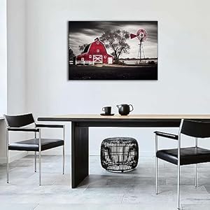 Country Wall Art Large Farmhouse Old Red Barn Canvas Picture Wood Artwork for Home Rustic Farm Scene Windmill Painting Bedroom Living Room Black and White Nature Country Landscape Wall Decor 24x36" Country Wall Art Large Farmhouse Old Red Barn Canvas Picture Wood Artwork for Home Rustic Farm Scene Windmill Painting Bedroom Living Room Black and White Nature Country Landscape Wall Decor 24×36