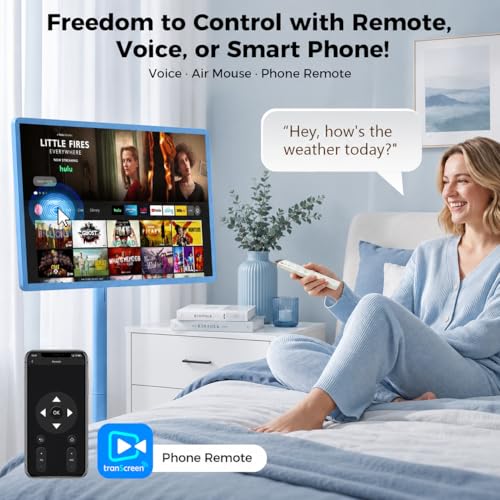 Image of 32 Inch Portable Smart TV | 1080P Touch Screen | Android 15 8G+128GB Storage | Movable Monitor on Wheels | 5MP Camera | 38,400 mAh Battery | Voice /Airmouse Remote Control | Versatile Rotatable Display