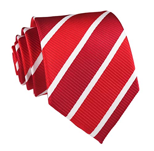 Elfeves Mens Repp Red White Norrow Fine Striped Silk Ties Daily Dress Meeting Neckties