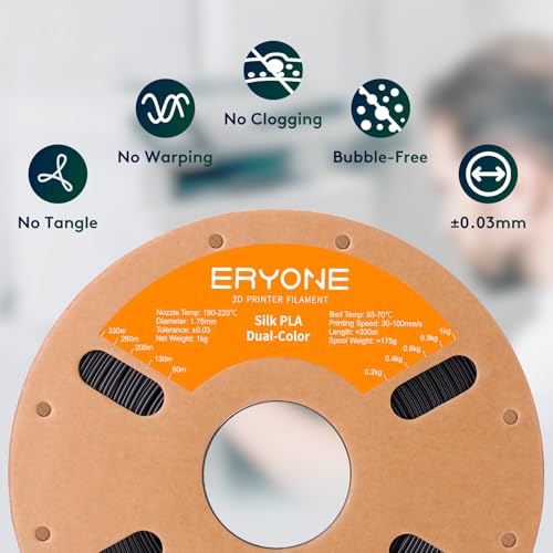 Image of ERYONE Silk Dual Color PLA Filament 3D Printer 1.75mm + /- 0.03mm, Bicolor Filament Two Tone PLA 1KG(2.2lbs) Cardboard Spool, Midnight Blue & Black