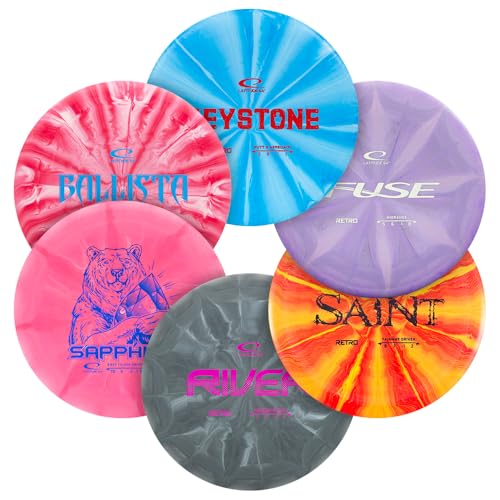 Latitude 64 Retro Burst Disc Golf Disc Set (6-Pack) - Perfect for New to Intermediate Players | Includes Keystone Fuse River Saint Sapphire Ballista | Grippy Base Plastic | Colors May Vary