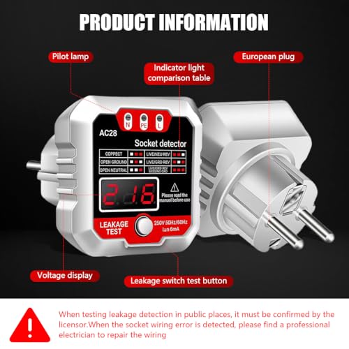 Image of Serplex Socket Tester, Outlet Tester Receptacle Detector with Voltage LCD Display 250V 50Hz /60Hz Power Socket Checker Automatic Circuit Tester Polarity Voltage Test Wall Plug Electrical Tools-White