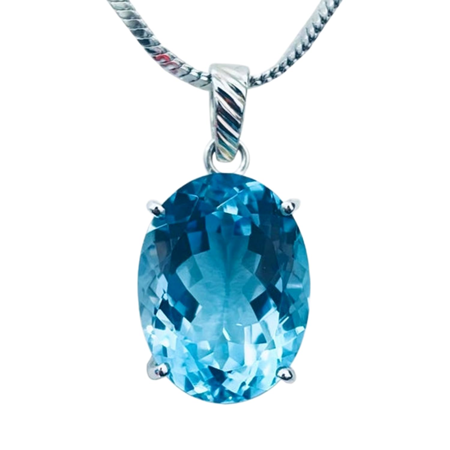 Pendentif topaze bleue véritable et collier en argent 925 massifs - 4