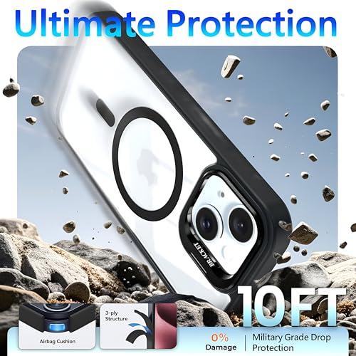 Image of Dsynk Gear Case for iPhone 15 Plus /14 Plus, Black | Compatible with Mag-Safe | Built-in Stand & Lens Protector | Anti-Yellowing, Scratch-Resistant, Crystal Clear Back Cover