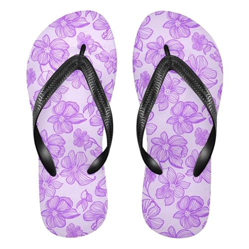 Floral Lavender Purple Flip Flops for Beach Thong Sandals Anti-slip Lightweight Beach Shoes for Summer Swim Travel
