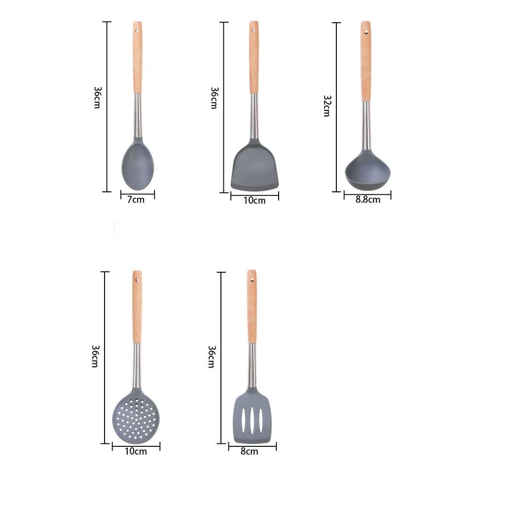 Küchenutensilien-Set, Küchengeschirr, Pfannenwender, Löffel-Set, Holzgriff, Kochgeschirr, Silikon, Edelstahl, Silikon, Kochschaufel, Löffel, komplettes Set an Küchenzubehör