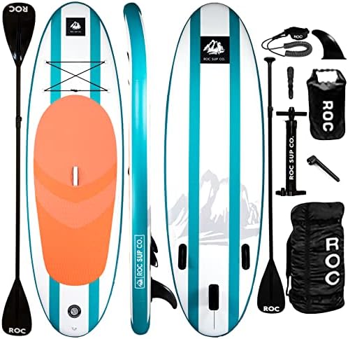 Roc Inflatable Stand Up Paddle Boards with Premium SUP Paddle Board Accessories, Wide Stable Design, Non-Slip Comfort Deck for Youth & Adults (Aqua)